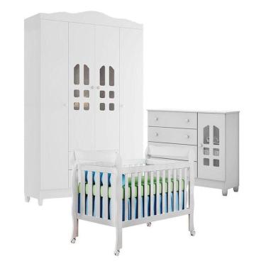 Imagem de Quarto De Bebê New Selena 4 Portas Com Berço Lila E Cômoda Selena Branco Brilho – Carolina Móveis