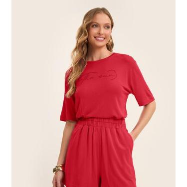 Imagem de Blusa Feminina Manga Curta Visco Tricot Rovitex Vermelho, G, Vermelho