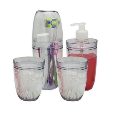 Imagem de kit higiênico para lavabo 4 peças, porta escovas, sabonete líquido cot