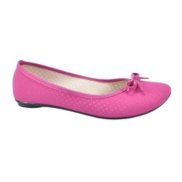 Imagem de Sapatilha Moleca Nobuck Bico Redondo MicroPerfuros Laço Magenta Confor