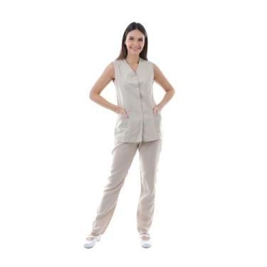 Imagem de Conjunto Estampado  de Calça e Colete  em Algodão para Doméstica, Cope