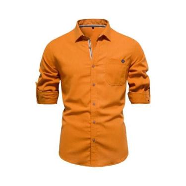 Imagem de Camisa Masculina De Algodão De Manga Comprida Com Bolso Único, Cor Sól