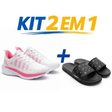 Imagem de Tênis Esportivo Masculino e Feminino mais Chinelo Slide Unissex Confor