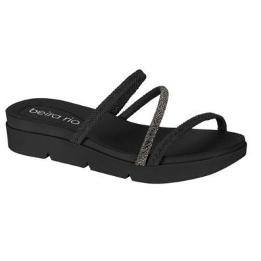 Imagem de Tamanco Feminino Beira Rio Strass Flat, Preto, 37