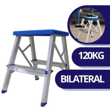 Imagem de Banqueta Bilateral Prática Alumínio 2 Degraus Alumasa Cor Azul