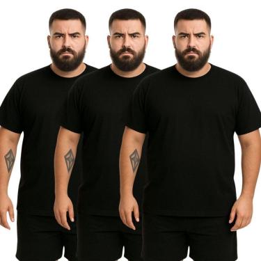 Imagem de Kit 3 Camisetas Masculina Plus Size Lisa Algodão Premium-Masculino