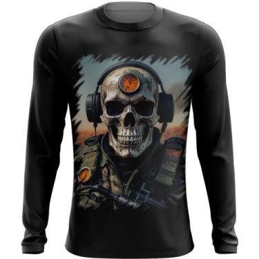Imagem de Camiseta Manga Longa Caveira Militar Logo Guerra 4 - Kasubeck Store, B