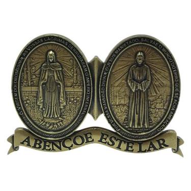 Imagem de Medalhão Porta Nossa Senhora das Lágrimas e Jesus Manietado Dourado - 