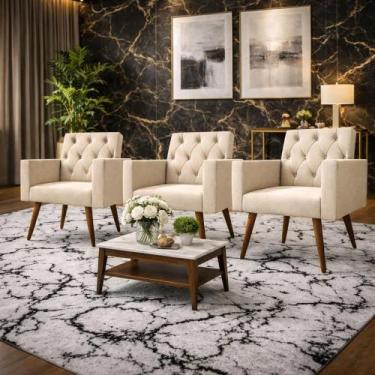 Imagem de Kit 3 Poltronas Capitonê Confortáveis Loja Recepção Sala - Móveis Mafe