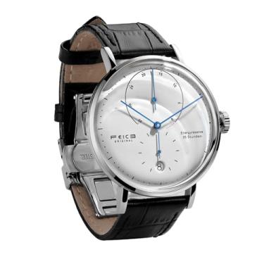 Imagem de FEICE Bauhaus Relógio masculino automático, mecânico, analógico, pulseira de couro, casual, para homens, com espelho abobadado - FM202, Preto