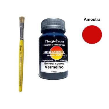 Imagem de tinta para couro vermelho + pincel horizonte 100ml