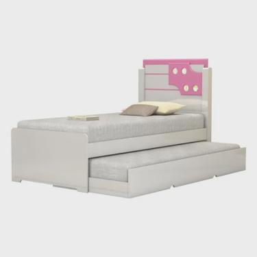 Imagem de Cama de Solteiro Bibox Luiza Branco com Rosa - Vitamov