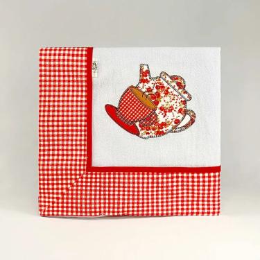 Imagem de Toalha de mesa bordada patchwork para cozinha 8 lugares Café