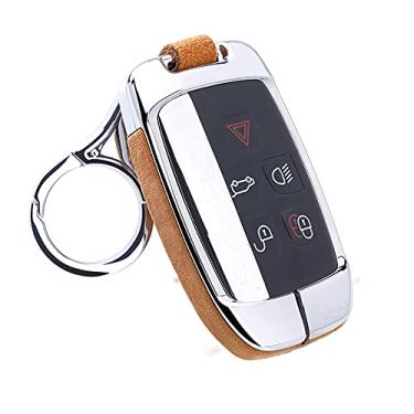 Imagem de WSWJDW Capa de silicone para chave de carro capa chaveiro com anel de chaveiro, adequado para Land Rover Range Rover Sport Evoque Freelander 2 Jaguar XE XJ XJL XF C-X16 V12, marrom