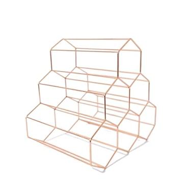 Imagem de Suporte de garrafa de vinho nórdico de ferro forjado para decoração de vinho em forma de favo de mel ornamentos de metal para sala de estar, bar, armário de vinho, suporte empilhável para vinho (cor: ouro rosa)