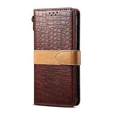 Imagem de Capa de celular para iPhone 13/13 Pro/13 Pro Max, Capa carteira de couro PU com padrão de crocodilo clássico com suporte para cartão Capa dobrável magnética para livro, Marrom, 13 Pro 15,1 cm