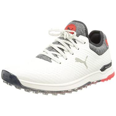 Imagem de PUMA Sapato de golfe masculino Proadapt Alphacat, Puma Branco/Azul marinho/Vermelho de alto risco, 7.5 Wide