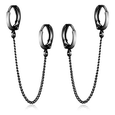 Imagem de Brincos exclusivos de argola de corrente de prata pequena, piercing duplo, brincos de cartilagem, corrente chique, brincos de argola para homens e mulheres, Small, Prata