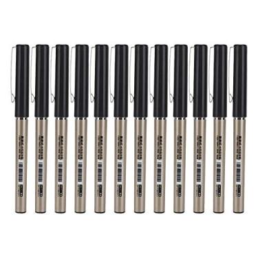 Imagem de Canetas Rollerball com 12 peças de plástico Shell 0,5 mm de tinta líquida tipo agulha caneta conjunto para artigos de papelaria de escritório ou escola (preto)
