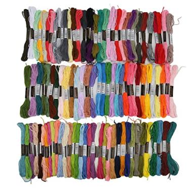 Imagem de Linha de bordado, 100 peças de 8 metros por novelo de ponto cruz brilhante ao toque da mão cor do arco-íris fio de bordado para fio de pulseira, fio de artesanato, projeto de bordado