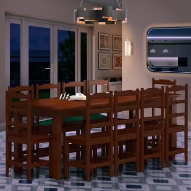 Imagem de Mesa De Jantar Com 10 Cadeiras Madeira Maciça 220cm Castanho Pérola Nemargi