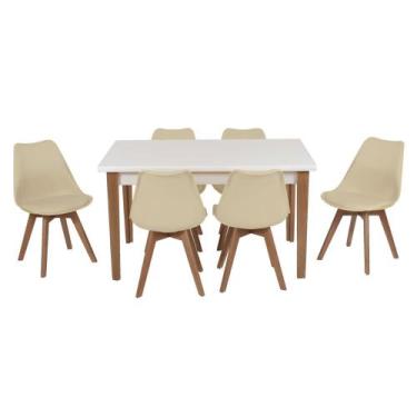 Imagem de Conjunto Mesa De Jantar Luiza 135cm Branca Com 6 Cadeiras Leda - Nude