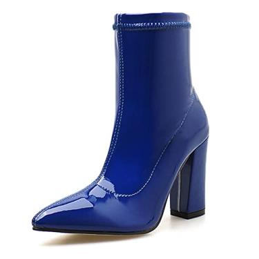 Imagem de Bota feminina bico fino botas de tornozelo sapatos de casamento com salto grosso bloco grosso salto alto cano baixo botas femininas