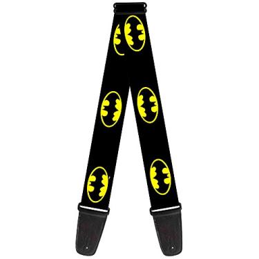 Imagem de Buckle-Down Pulseira de guitarra GS-WBM001 – escudo do Batman preto/amarelo – 5 cm de largura – 73,6 – 137 cm de comprimento