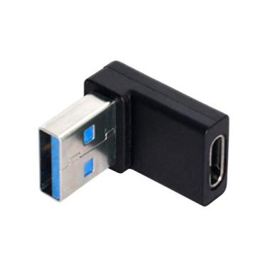 Imagem de Cablecc Adaptador de dados USB-C tipo C fêmea 90 graus para baixo angular para USB 3.0 A macho para laptop desktop