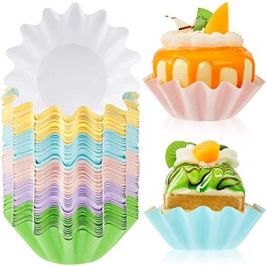 Imagem de 100 peças de formas de cupcake de onda, formas de forros de papel rodado, forros descartáveis para muffins, cupcakes ou mini lanches