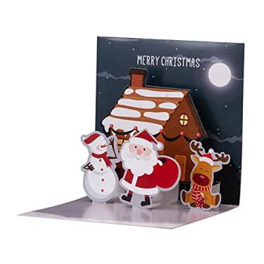Imagem de Yajun Cartões Pop Up estéreo 3D Cartão de Mensagem de Natal Classmate Holiday Cartão de felicitações com Envelope para Casar Natal Ano Novo, Azul-4