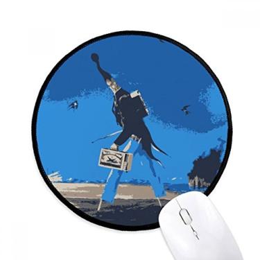 Imagem de Tapete de mouse com ilustração grotesca de fundo azul de desenho animado para computador