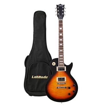 Imagem de Latitude Guitarra elétrica NW-1915 Les Paul 6 cordas de corte simples com dois humbuckers corpo sólido estilo LP com Tiger Folheado Tabaco Sunburst