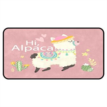 Imagem de Vijiuko Tapetes de cozinha alpaca lhama rosa área de cozinha tapetes e tapetes antiderrapante tapete de cozinha tapete de pé lavável para chão de cozinha escritório em casa pia lavanderia interior exterior 101,6 x 50,8 cm