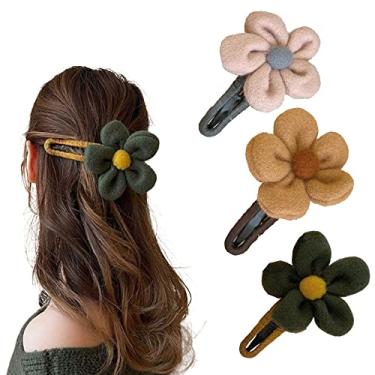 Imagem de Clipe de flor de pelúcia, clipe de bico de pato de pelúcia elegante de inverno, grampo de cabelo de flor de pelúcia com grampo de bico de pato, elegante presilha de cabelo de flores femininas de inverno (3 peças-A)