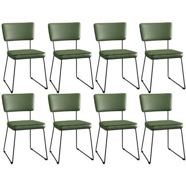 Imagem de Kit 8 Cadeiras Decorativa Estofada Sala De Jantar Base Aço Allana L02 Facto Verde Musgo - Lyam Decor