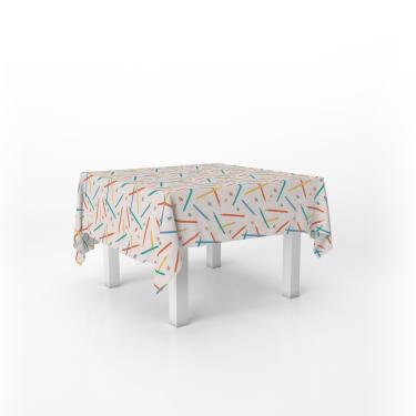 Imagem de Toalha De Mesa Quadrada Infantil Tecido Oxford Lápis Colorido Quadriculado - 140x140cm