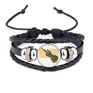 Imagem de DIYthinker Pulseira de couro trançado com pôster de festival de música de violino Rock