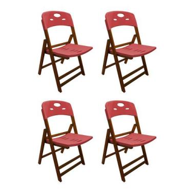 Imagem de Kit Com 4 Cadeiras Dobraveis De Madeira Elegance Mel Polipropileno Ver