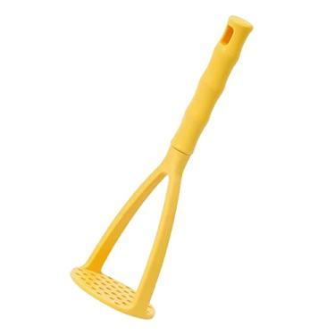 Imagem de Espremedor de multifuncional Aperto ergonômico Utensílio de cozinha Gancho para pendurar de pressão manual Amassador para legumes, AMARELO