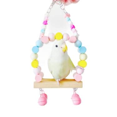 Imagem de Brinquedo de balanço de pássaro poleiro de madeira gaiola de papagaio rede balanço poleiro de madeira rack suporte de pássaro mastigar mordidas rasgar escalada com corrente de suspensão de aço inoxidável (passe-B)