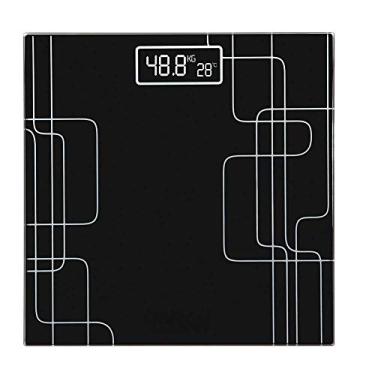 Imagem de balança de pesagem digital, balanças de banheiro de observadores de peso extralargas, balança eletrônica de alta precisão ultrafina de transmissão de voz, com cabo de carregamento USB, preta