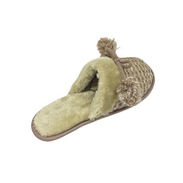 Imagem de G.C Womans Tech Pantufas femininas de malha de espuma viscoelástica com palmilha de pele e laço de pompom, cores sortidas, Bronzeado, 11