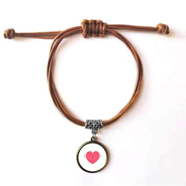 Imagem de Pulseira de couro rosa para Dia dos Namorados com rosto sorridente fofo pulseira de couro corda marrom joia presente