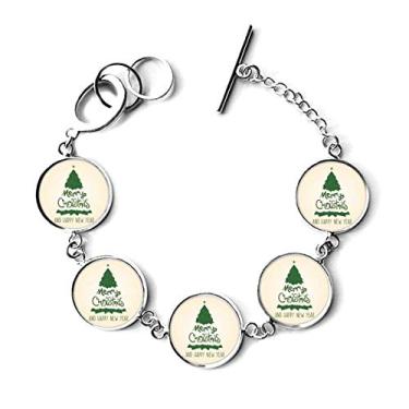 Imagem de DIYthinker Bracelete de corrente com ilustração verde e pingente de árvore de Natal