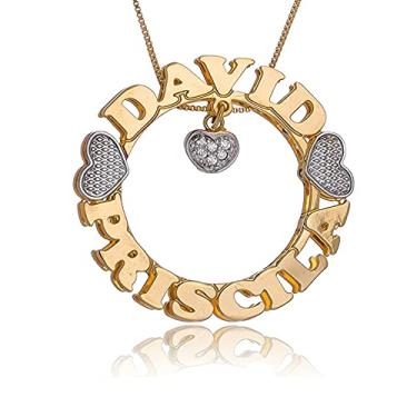 Imagem de Colar Personalizado Mandala Envolvido pelos Nomes e Pingente de Coração com Ponto de Luz em Zircônia