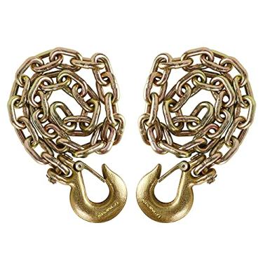 Imagem de NBJINGYI Corrente de segurança para reboque de 3/8" x 35" 2 peças Corrente de fichário de grau 70 com ganchos de fixação Clevis