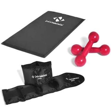 Imagem de Kit colchonete + Halteres 2kg + Caneleiras 2kg Academia Fitness Musculação