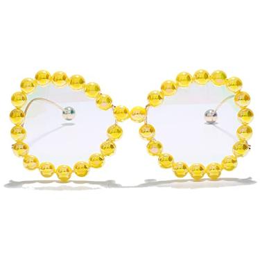 Imagem de Óculos femininos vintage com armação de pérolas, pernas onduladas, óculos de sol Cateye, armações de pérolas arco-íris, lentes claras, óculos femininos, C6, tamanho único