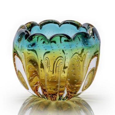 Imagem de Vaso Em Cristal Murano Esmeralda E Âmbar - São Marcos 15Cm